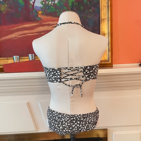 MICHAEL Michael Kors sz M floral print lace-up bandeau bikini & classic bottom - Picture 5 of 8